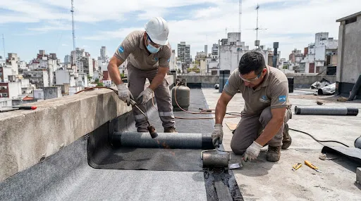 Colocación y prensado de membrana geotextil transitable a soplete y rodillo