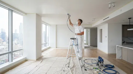 Aplicación mecanizada Airless en cielorraso y muros residenciales con protección hermética